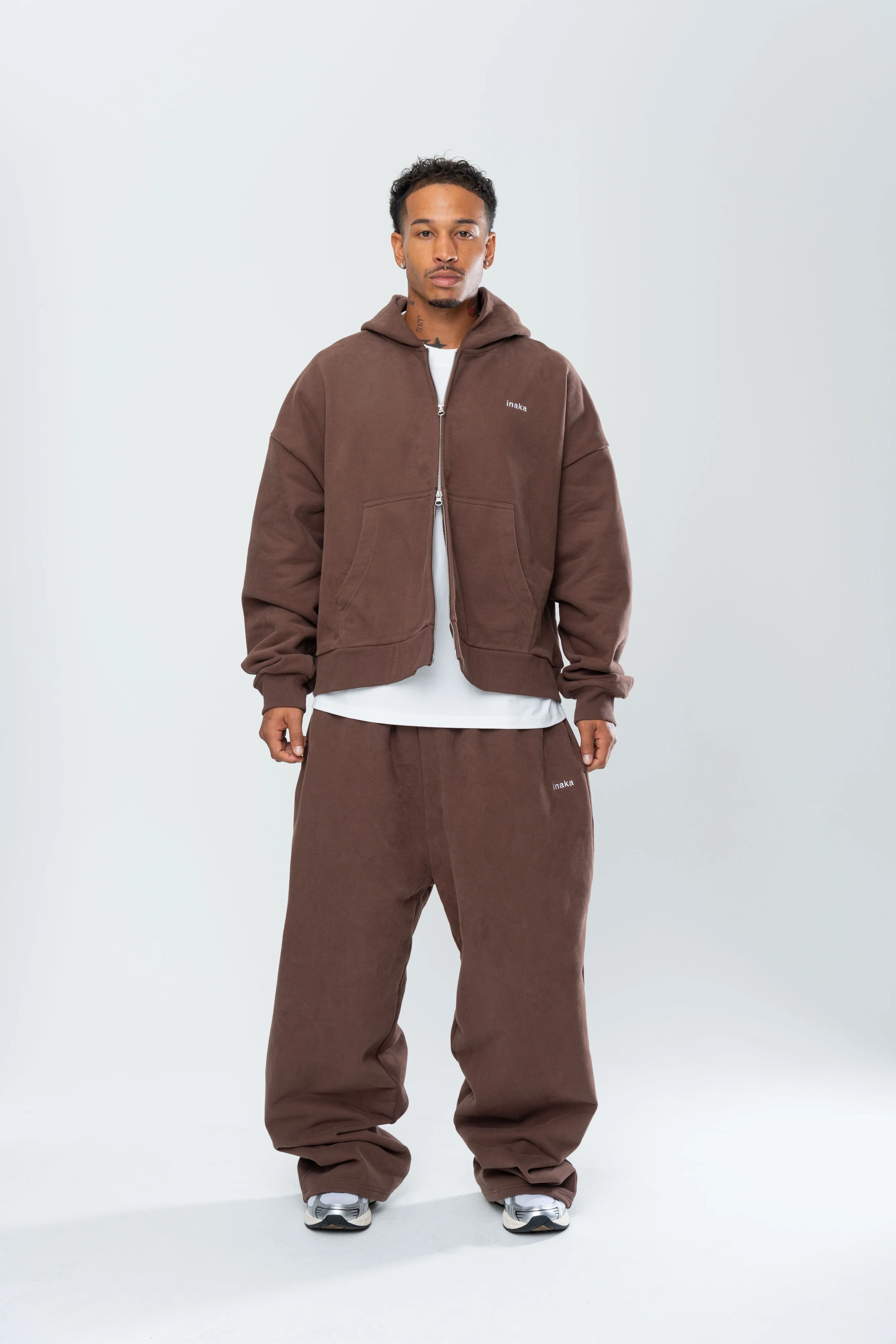 BASICS DOUBLE ZIP HOODIE - ESPRESSO - Image 3