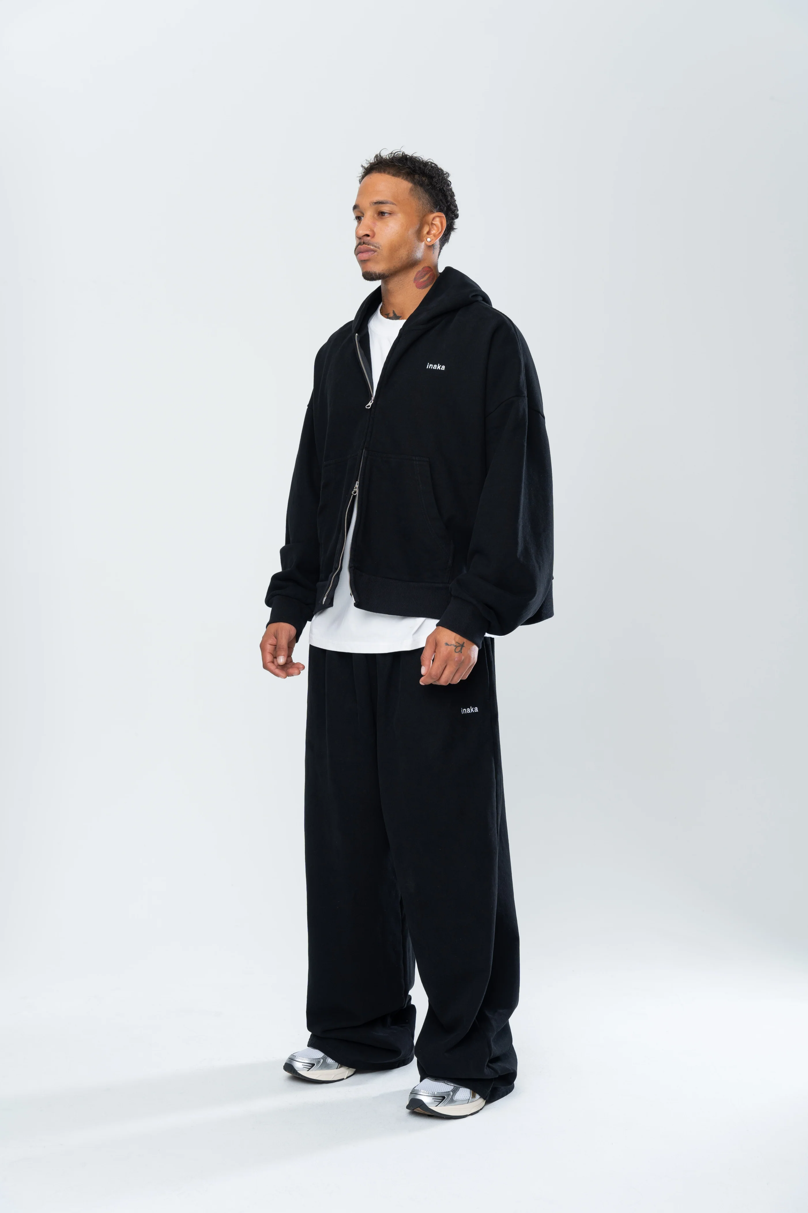BASICS DOUBLE ZIP HOODIE - BLACK - Image 4