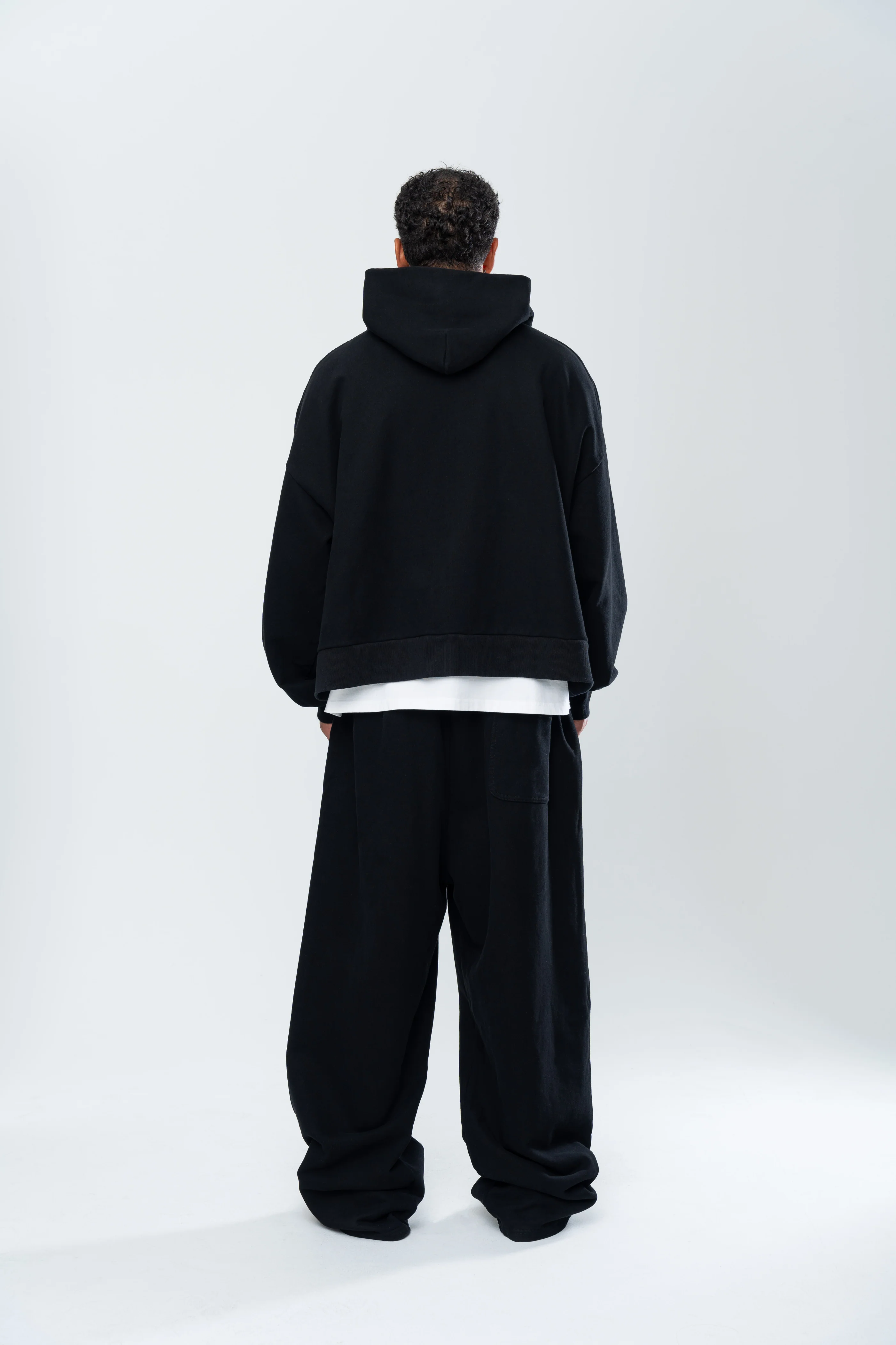 BASICS DOUBLE ZIP HOODIE - BLACK - Image 5